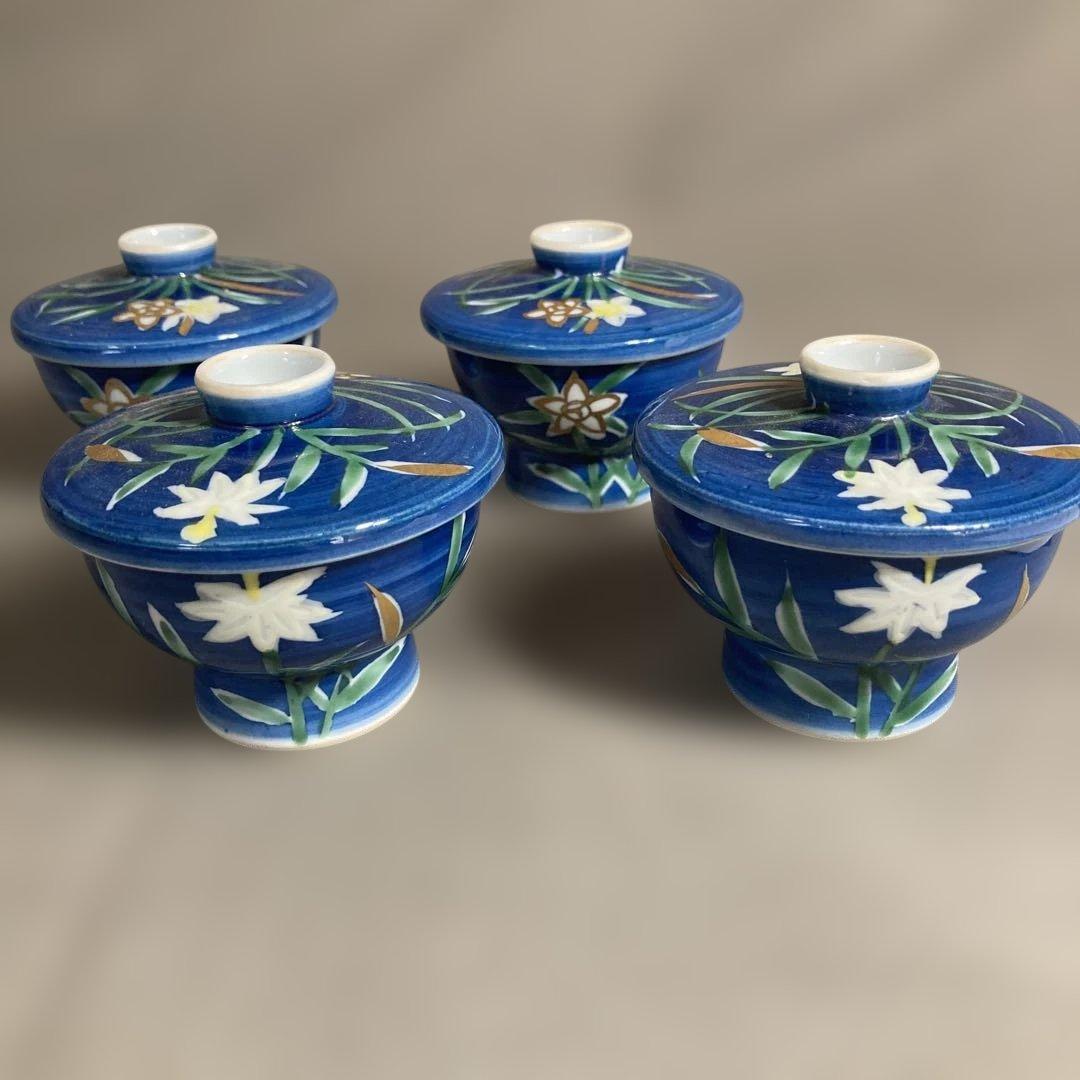 【源右衛門】古伊万里の伝統　日本の名窯　舘林源右衛門作　染錦草花紋　珍味入四客