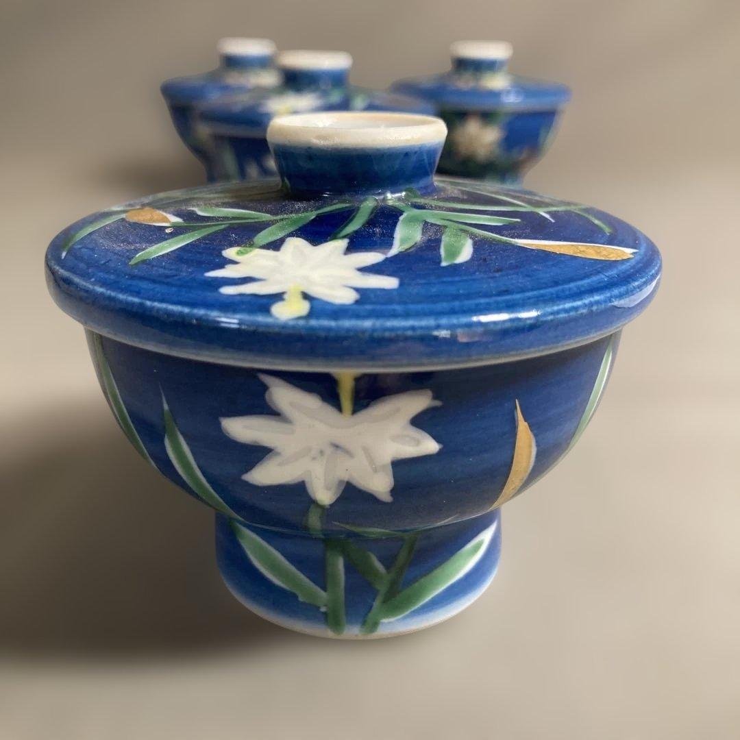 【源右衛門】古伊万里の伝統　日本の名窯　舘林源右衛門作　染錦草花紋　珍味入四客