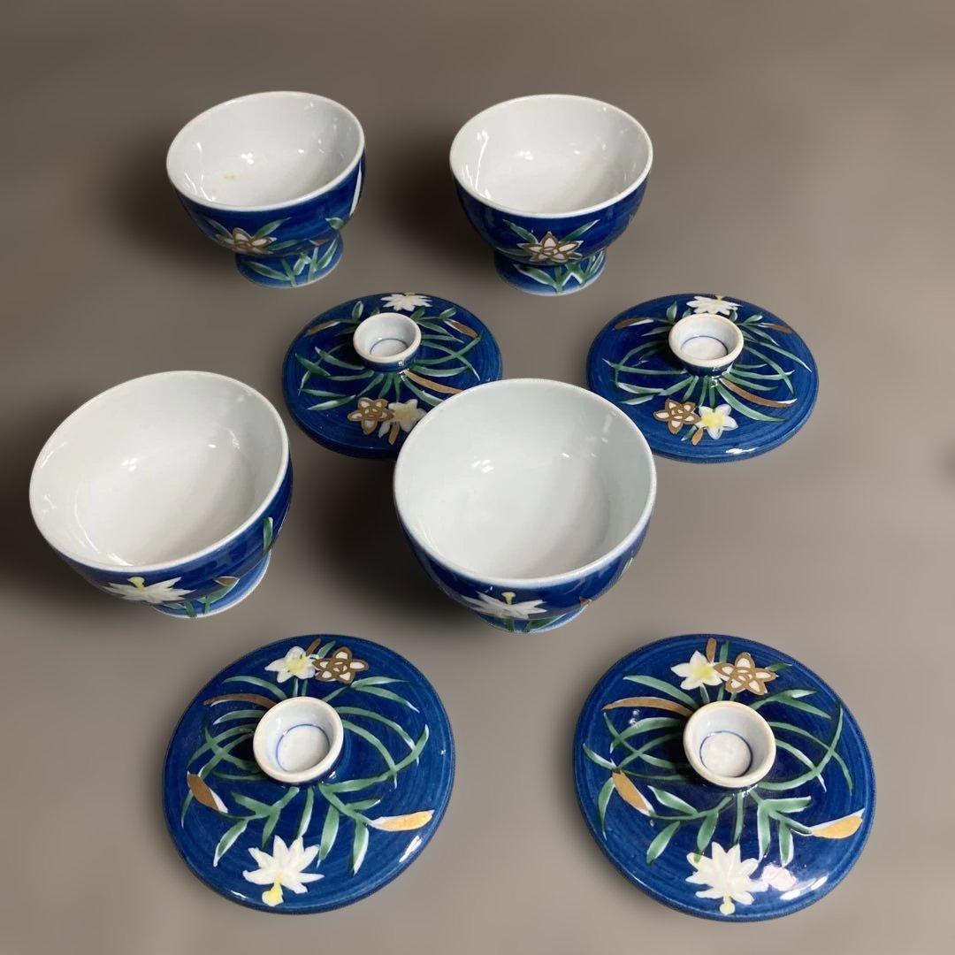 【源右衛門】古伊万里の伝統　日本の名窯　舘林源右衛門作　染錦草花紋　珍味入四客