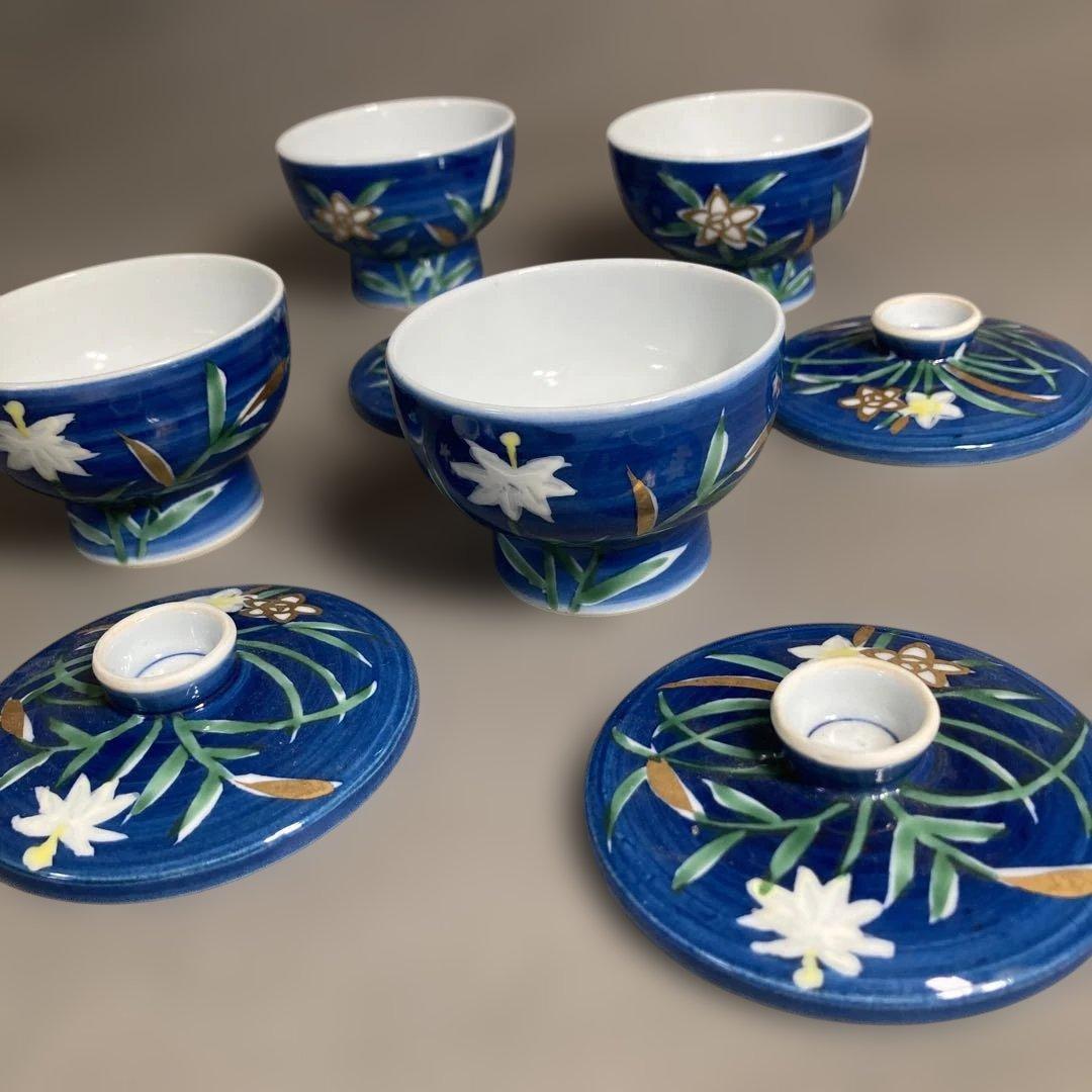 【源右衛門】古伊万里の伝統　日本の名窯　舘林源右衛門作　染錦草花紋　珍味入四客