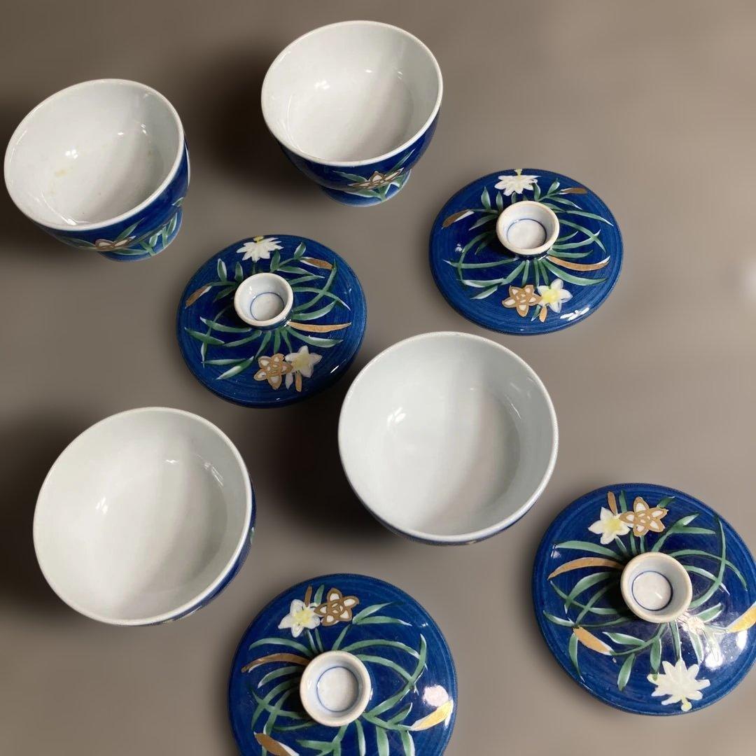 【源右衛門】古伊万里の伝統　日本の名窯　舘林源右衛門作　染錦草花紋　珍味入四客