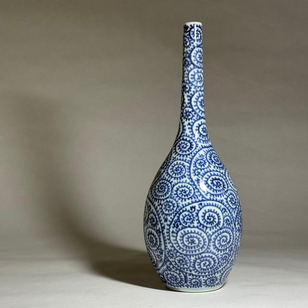 ◆上手品 古伊万里 染付蛸唐草文 鶴首徳利 一輪挿し 花瓶 江戸時代中期〜後期◆