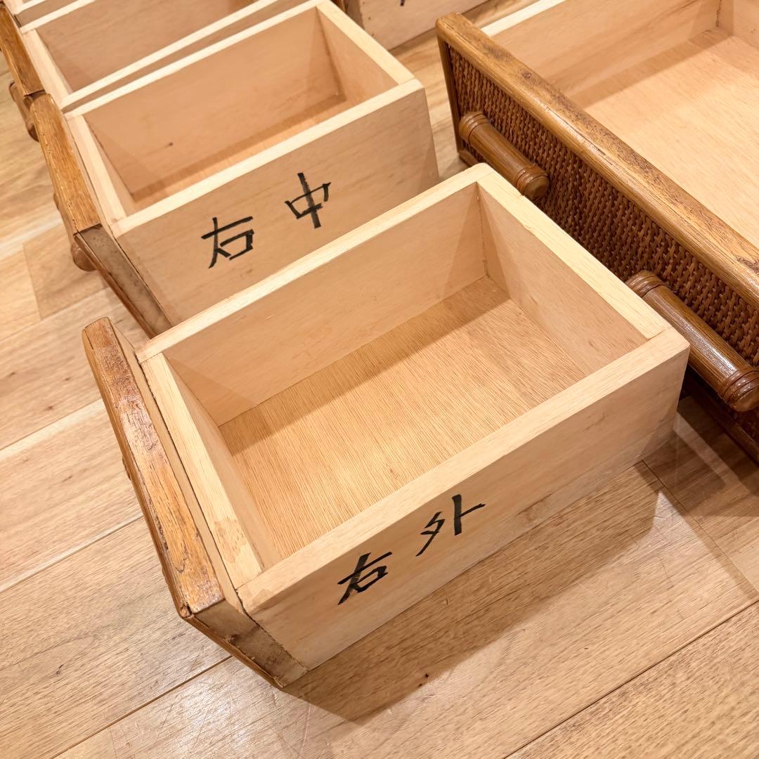 アンティーク ラタン 籐 ワイド ローチェスト 棚 10杯 テレビ台 昭和レトロ