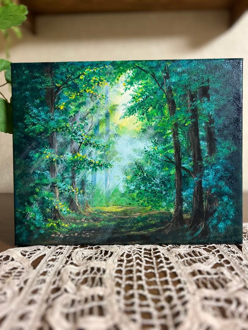 k*o様 風景画　アクリル絵画　森の木漏れ日リメイク