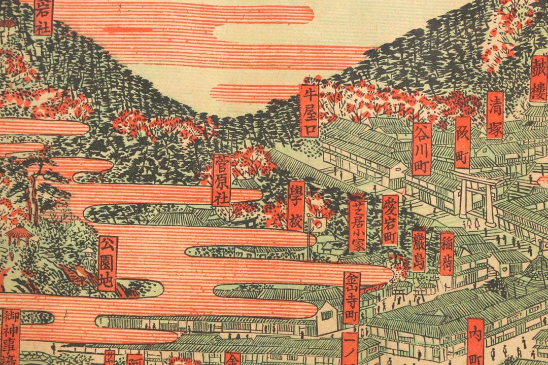 No5852 時代　古地図など 6枚　大正期　鳥瞰図　金毘羅　伊勢神宮　送料無料