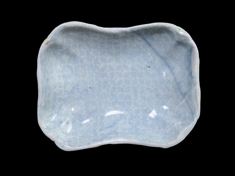 古伊万里　染付　型刷印判　幾何学文様の図　変形皿　江戸期　E649AS-CTm