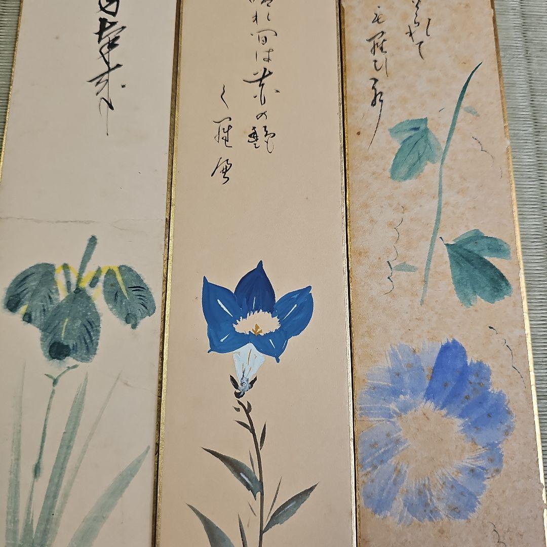 初期昭和レトロ/1950年代物】短冊 直筆 肉筆 日本画 7枚 植物 季節の花