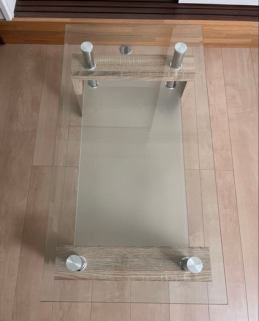 美品 ガラス センター テーブル ホワイト ロー テーブル