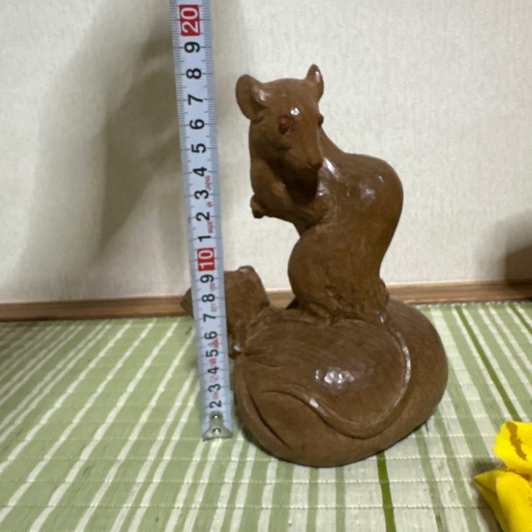 彫刻家　辻 志郎　子　ネズミ　木彫り　骨董品　工芸品　芸術　置物　オブジェ