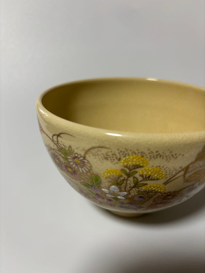 薩摩焼　玉陶山　与次郎作／江月画　白薩摩茶盌　抹茶碗　茶道具