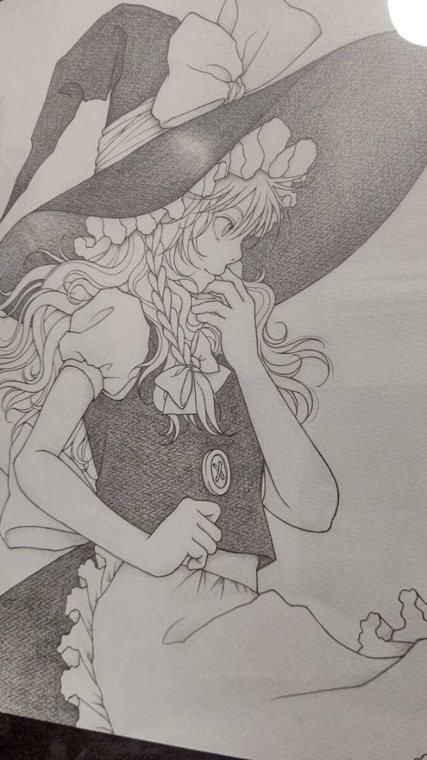 東方project 霧雨魔理沙　二次創作　手書きイラスト 　鉛筆画