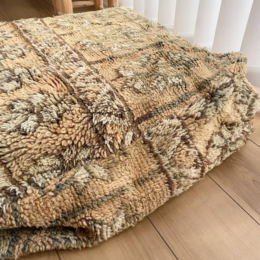 プフ　 モロッコ ウール ヴィンテージ 手織りラグ 60×60CM