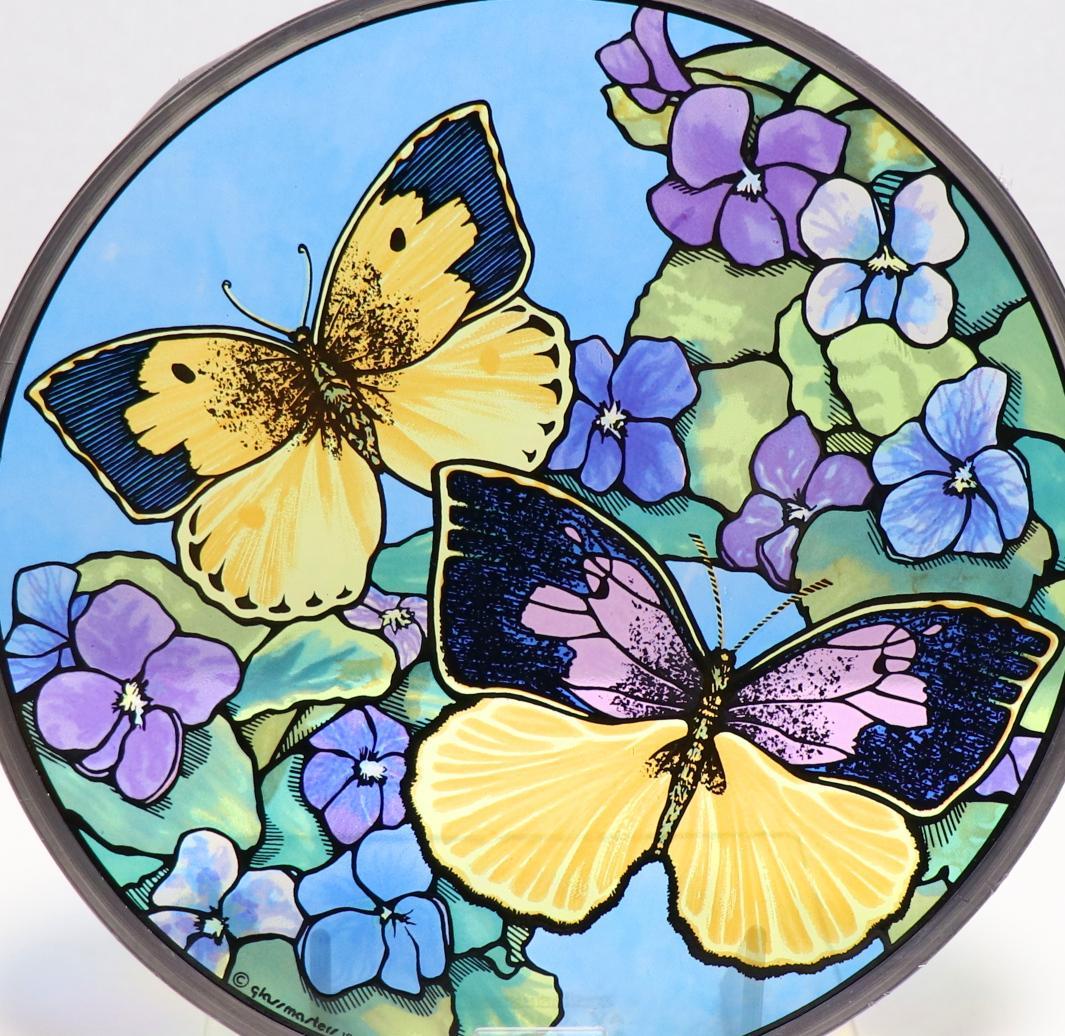 二匹の蝶々 丸型ヴィンテージ ステンドグラス グラスマスターズ バタフライ