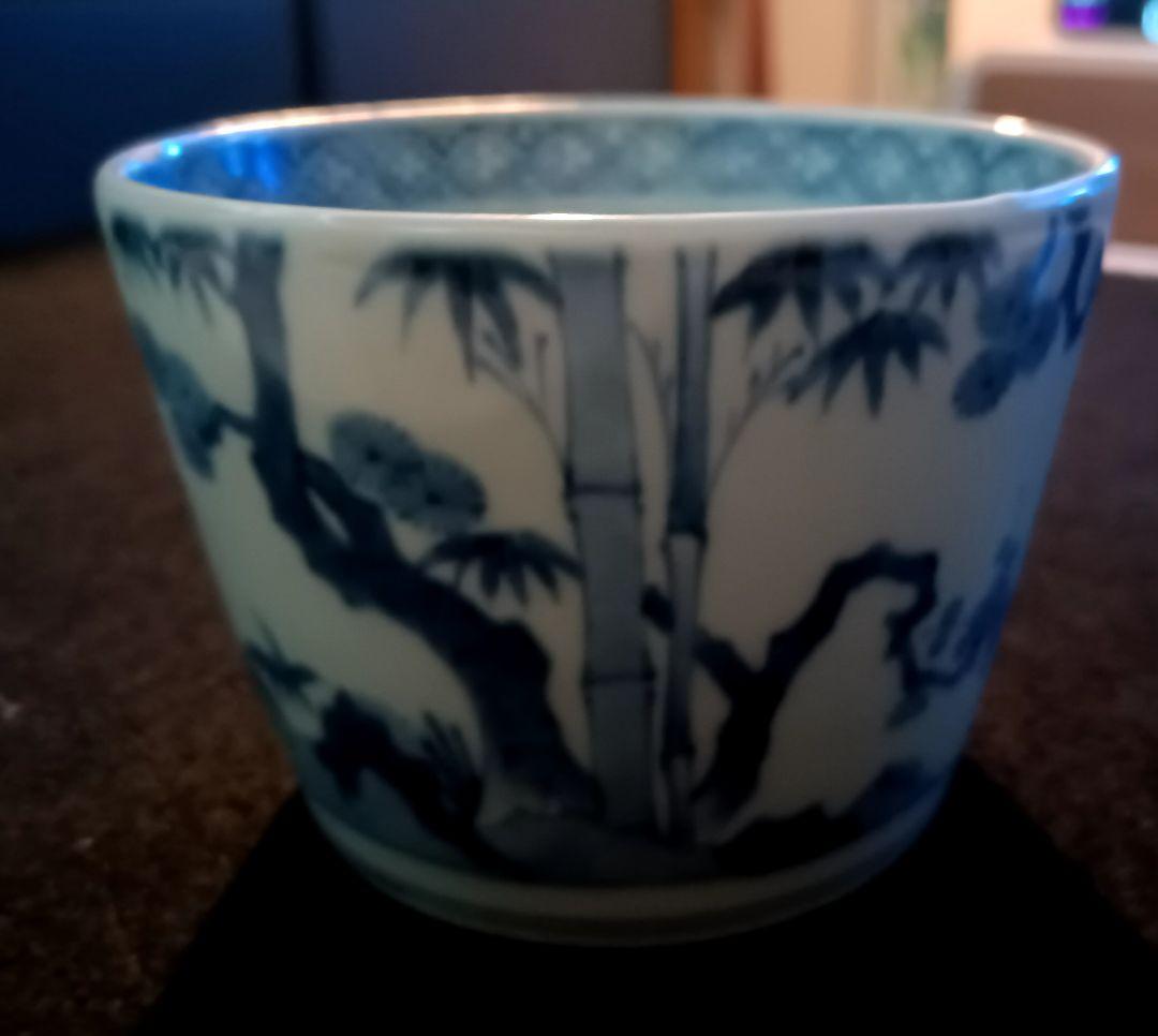 【古伊万里】染付松竹梅　蕎麦猪口　二重角福　江戸時代