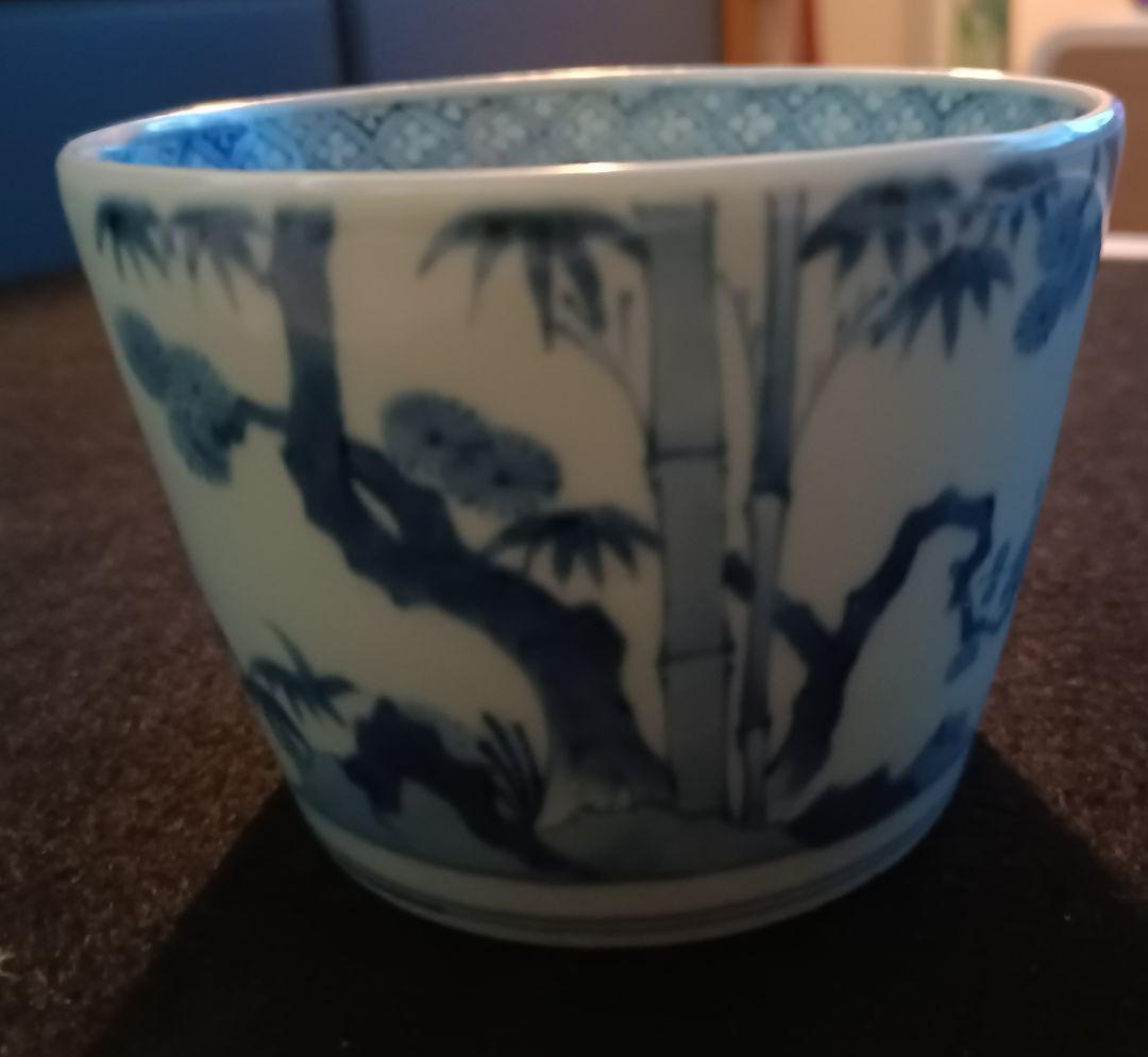 【古伊万里】染付松竹梅　蕎麦猪口　二重角福　江戸時代