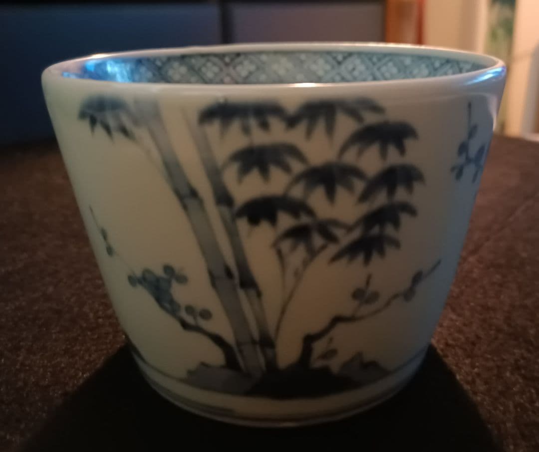 【古伊万里】染付松竹梅　蕎麦猪口　二重角福　江戸時代