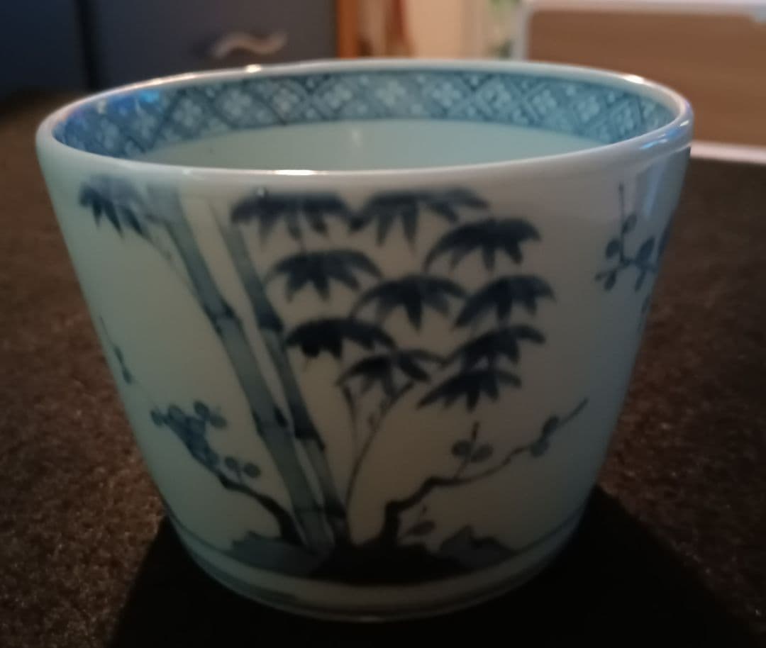 【古伊万里】染付松竹梅　蕎麦猪口　二重角福　江戸時代