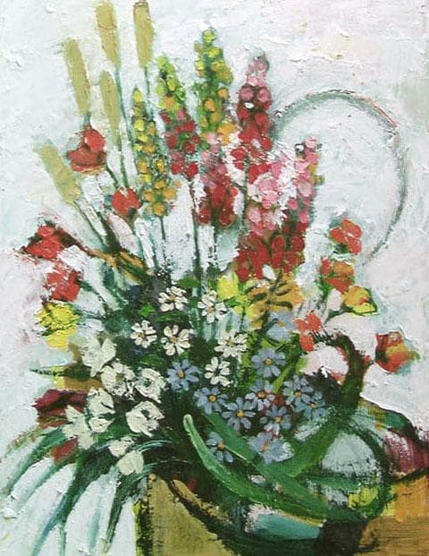 油絵 菅家令子 絵 絵画 インテリア 額付(黒) uF6-111202 花