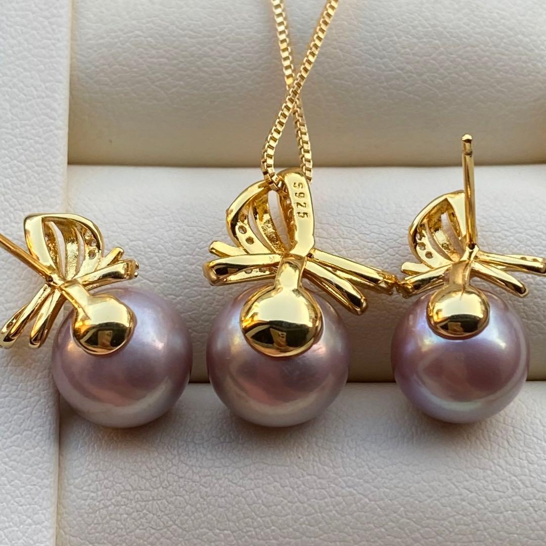 本真珠　淡水エジソンパールネックレストップ&ピアスセット　メタリックNPS017