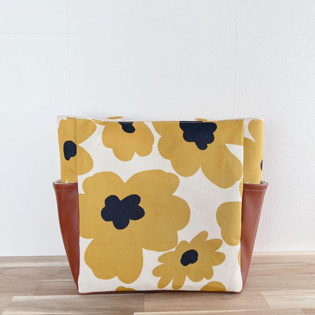 A4対応 花柄トート 合皮 自立 大容量 肩掛けOK【送料無料】