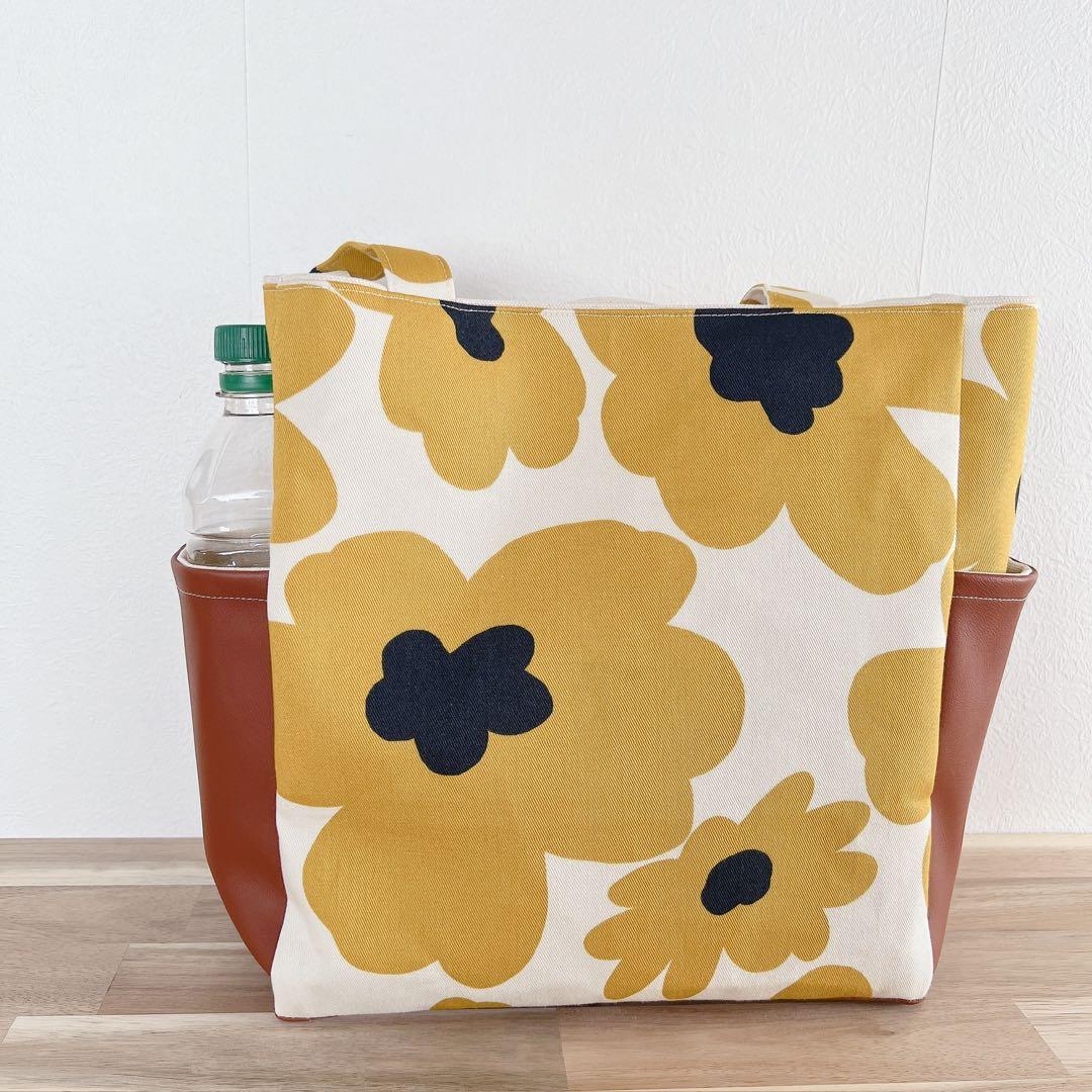 A4対応 花柄トート 合皮 自立 大容量 肩掛けOK【送料無料】