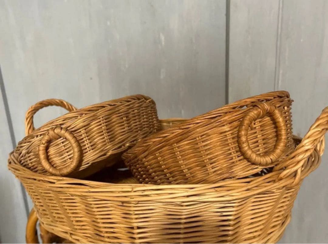 籐 かご バスケット ラタン 昭和レトロ 小物入れ インテリア 古民具　籠