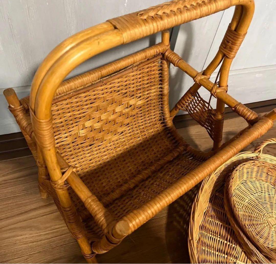 籐 かご バスケット ラタン 昭和レトロ 小物入れ インテリア 古民具　籠