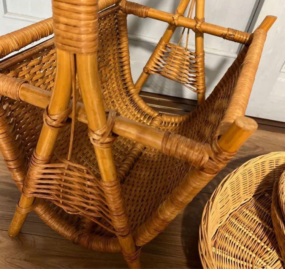 籐 かご バスケット ラタン 昭和レトロ 小物入れ インテリア 古民具　籠