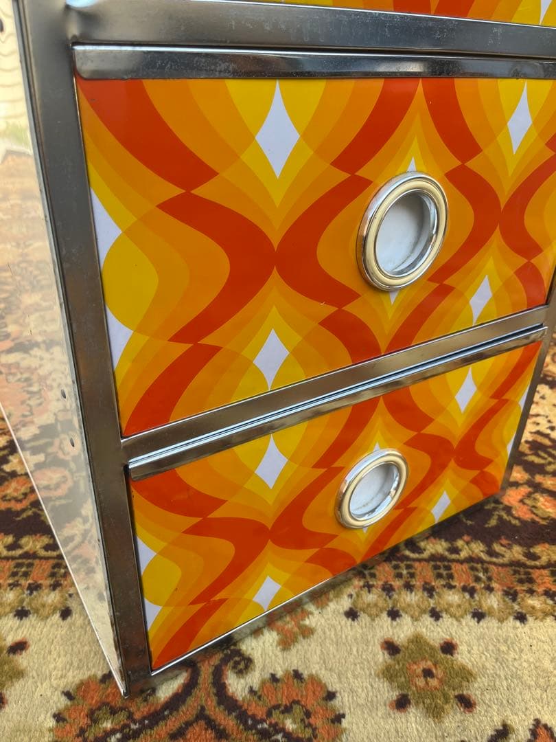 ② レトロポップ 収納ケース インテリア 当時物 昭和レトロ オレンジ3段ケース