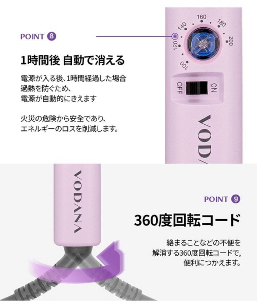ホワイト カールヘアアイロン 温度調節機能付き