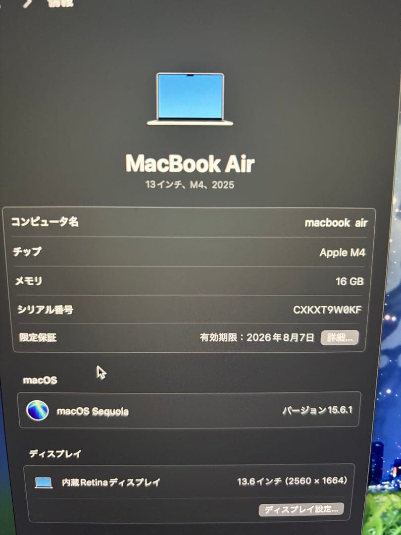 macbook air m4 13インチ　16GB 256GB ストレージ