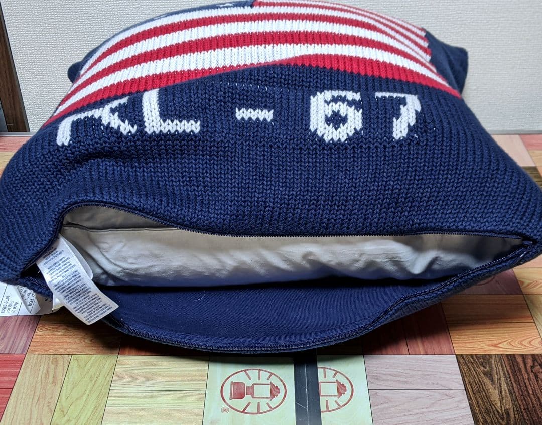 【RALPH LAUREN】クッションカバー/ニット/国旗/デカロゴ/未使用品