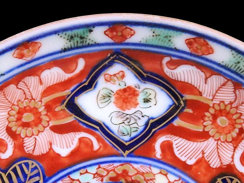 大聖寺伊万里　金襴手　窓絵　花の図　４寸皿　N917AS-fbus