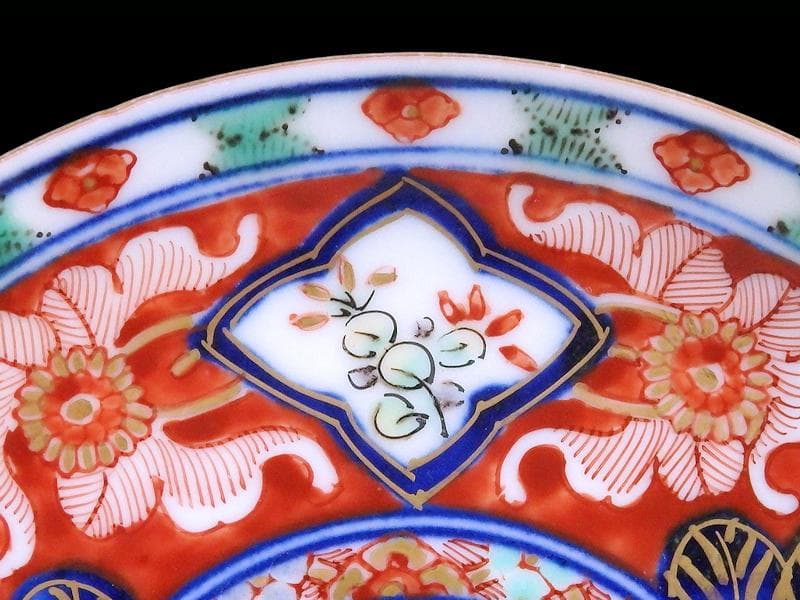 大聖寺伊万里　金襴手　窓絵　花の図　４寸皿　N917AS-fbus