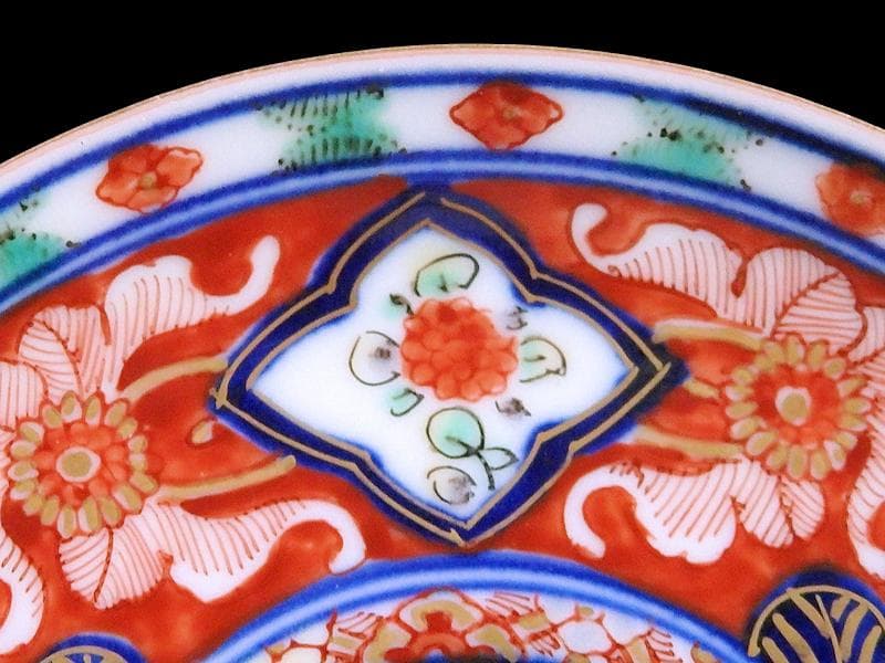 大聖寺伊万里　金襴手　窓絵　花の図　４寸皿　N917AS-fbus