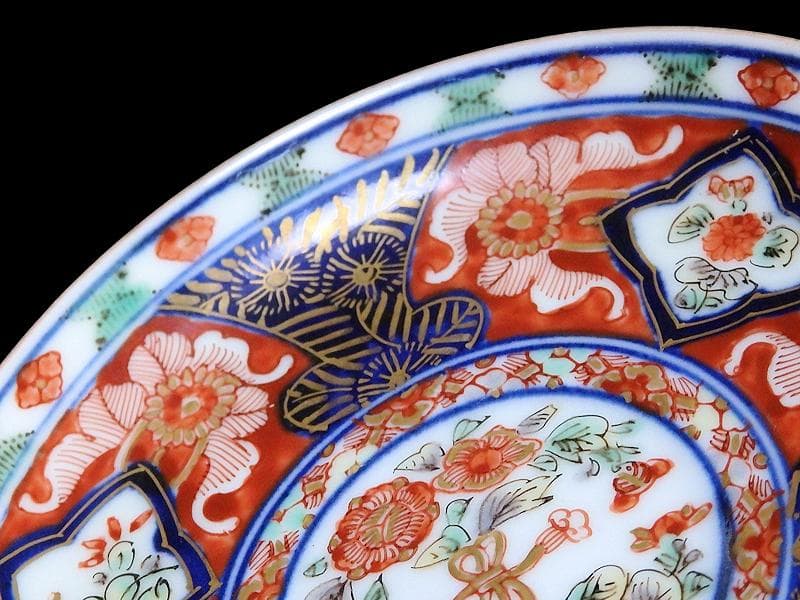 大聖寺伊万里　金襴手　窓絵　花の図　４寸皿　N917AS-fbus