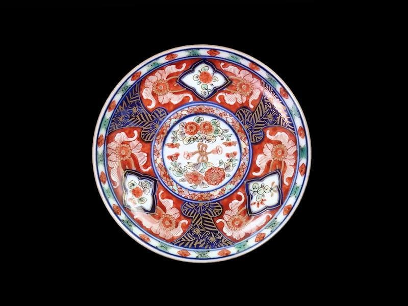大聖寺伊万里　金襴手　窓絵　花の図　４寸皿　N917AS-fbus