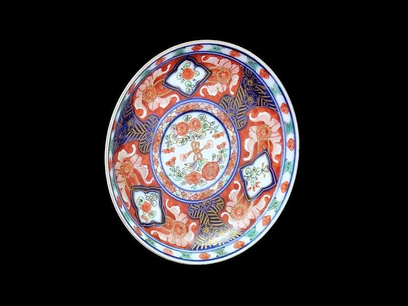 大聖寺伊万里　金襴手　窓絵　花の図　４寸皿　N917AS-fbus