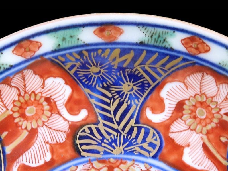 大聖寺伊万里　金襴手　窓絵　花の図　４寸皿　N917AS-fbus