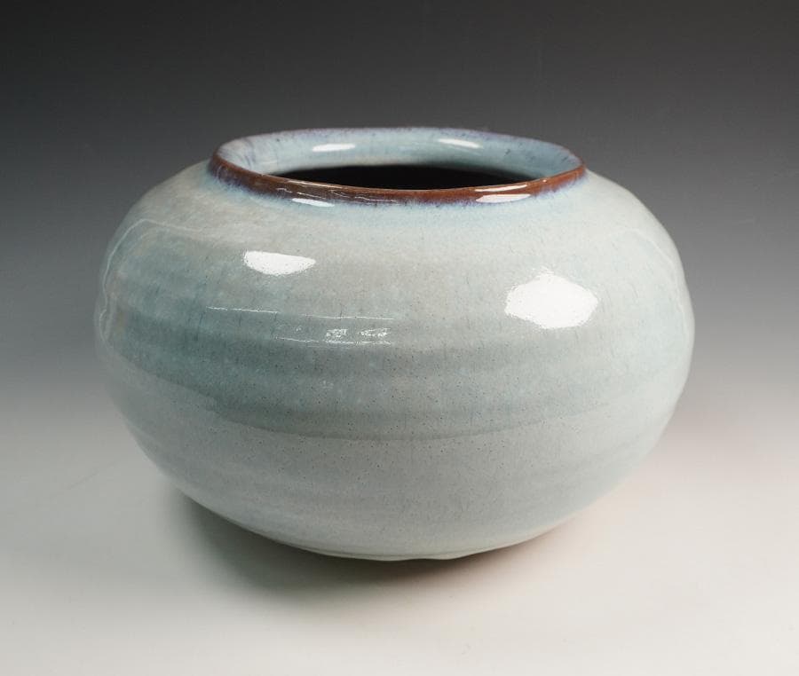 吉賀将夫 萩 窯変平壷 共箱 壺 花器