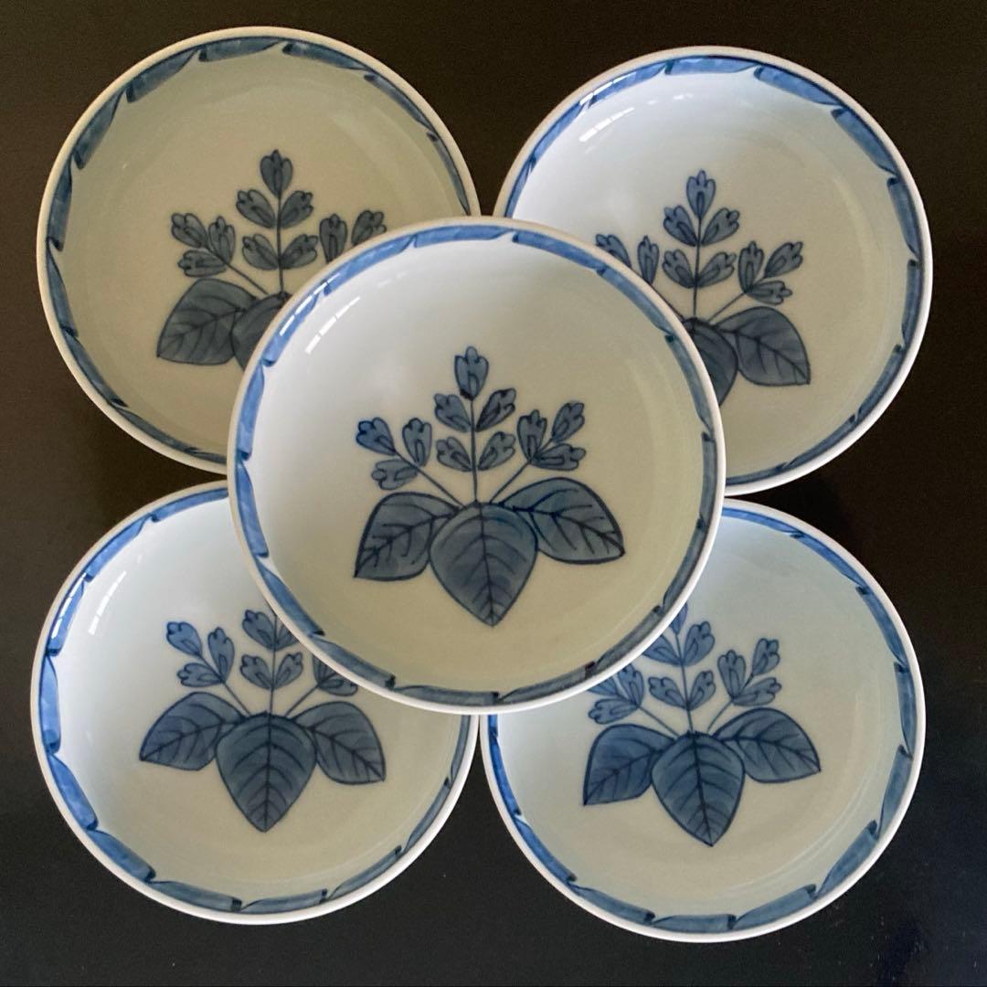 有田焼 古伊万里 源右衛門窯 染付 桐花見込 五三桐 小鉢 5客揃