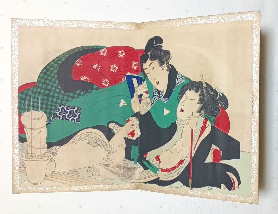 春画画帖浮世絵版画12図柄、版元大黒屋松本平吉、明治期出版