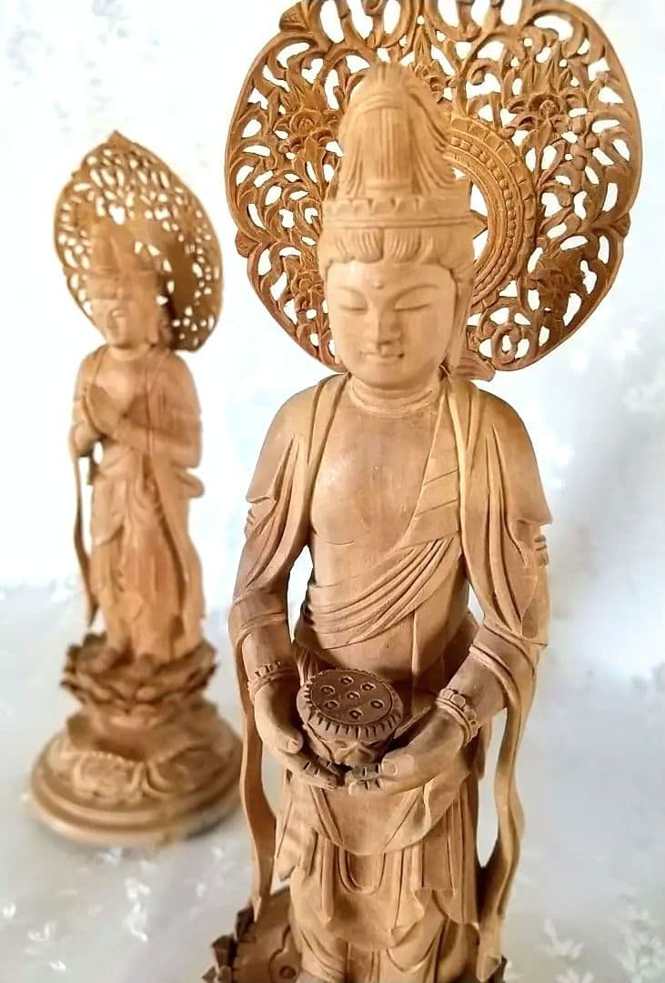 観音菩薩立像・勢至菩薩立像 3.5寸 #561#562 ◆白檀 木彫 仏像
