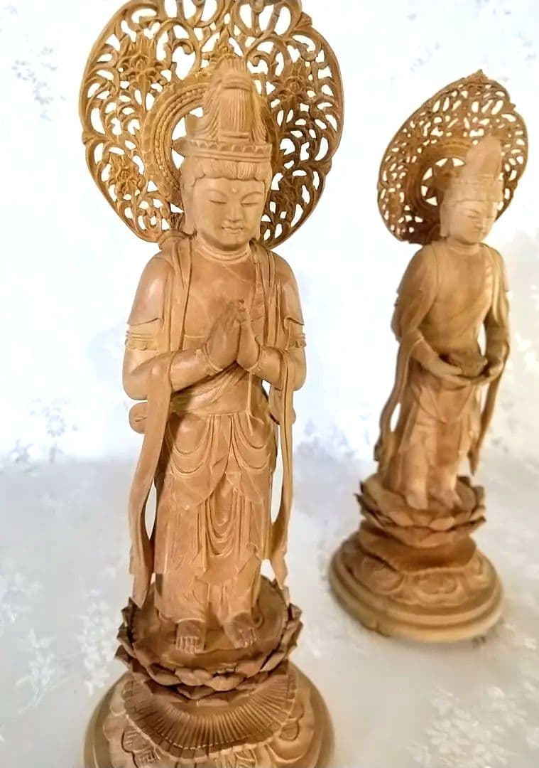 観音菩薩立像・勢至菩薩立像 3.5寸 #561#562 ◆白檀 木彫 仏像