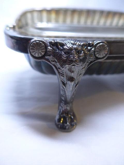 米国老舗 F.B. Rogersの銀のライオン足とライナー付 バターディッシュ