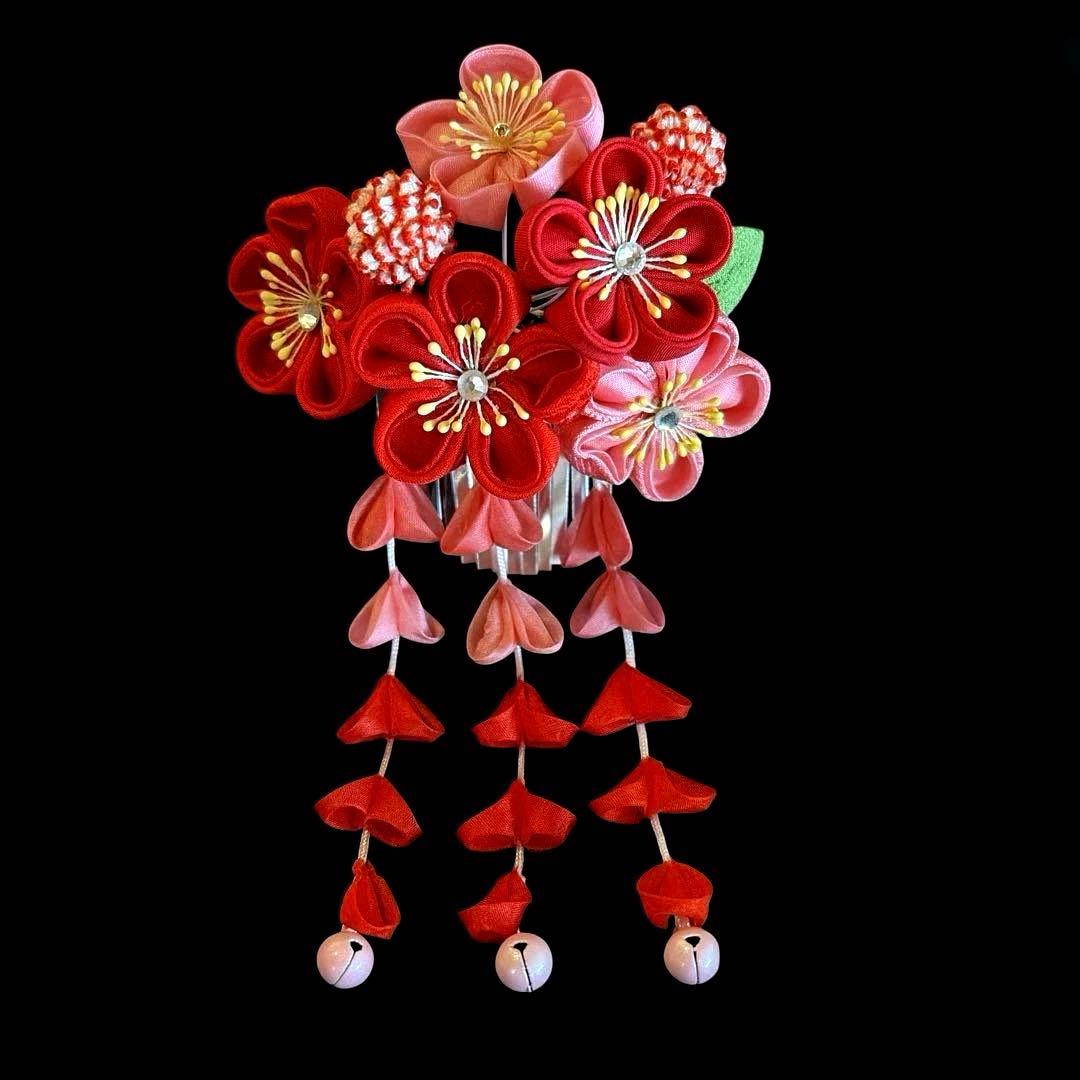 日本髪 髪飾り 七五三 (赤×ピンク) ３～５歳