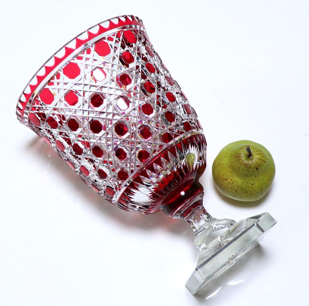 オールド・バカラ 稀少名品 特大切子コンポート 2.8kg28cm 赤色被せ装飾