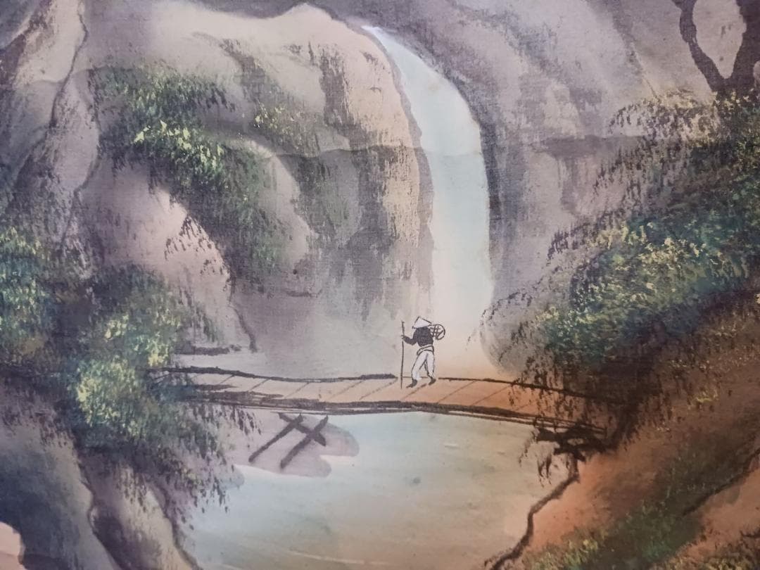 山水図 掛軸 落款有 肉筆 山水画 水墨画 風景画 和室床の間飾り