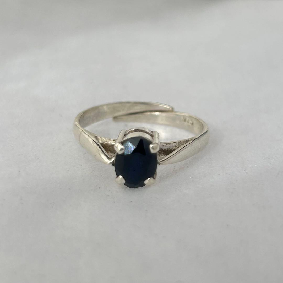 天然サファイア 濃紺ディープブルー 一点物 SV925リング フリーサイズ20号