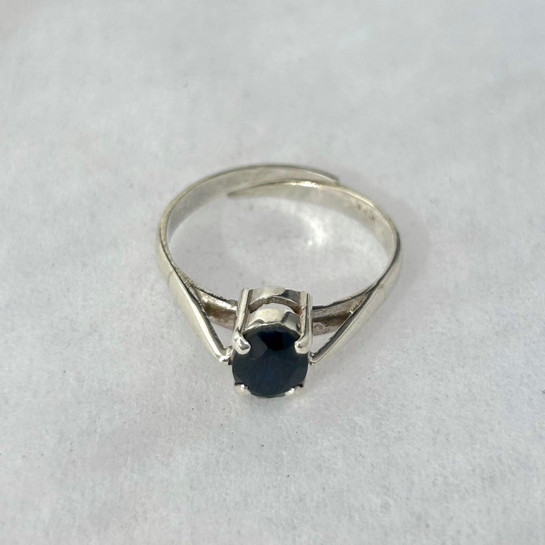 天然サファイア 濃紺ディープブルー 一点物 SV925リング フリーサイズ20号